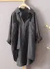 Women Long Sleeve Cotton Linen Loose Shirts Lapel Collar Pockets Solid Color Single Breasted Button Blouse