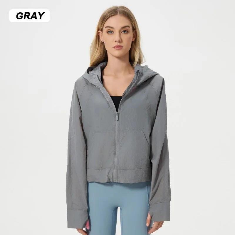 Lightweight Breathable Waterproof Sports Jacket | UPF 50+ Sun-Proof Anti-UV Hooded Yoga Jacket for Adults