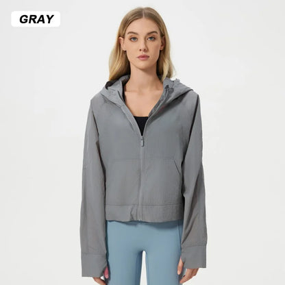Lightweight Breathable Waterproof Sports Jacket | UPF 50+ Sun-Proof Anti-UV Hooded Yoga Jacket for Adults