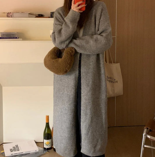 Women’s Knitted Cardigan – Mid-Length Loose Knitwear, Long Sleeve Casual Sweater Coat for Autumn and Winter Valerie