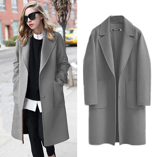 Women's Double-Sided Woolen Coat - Long Loose Jacket with Cotton Filling & Pockets for Autumn Winter Catrina