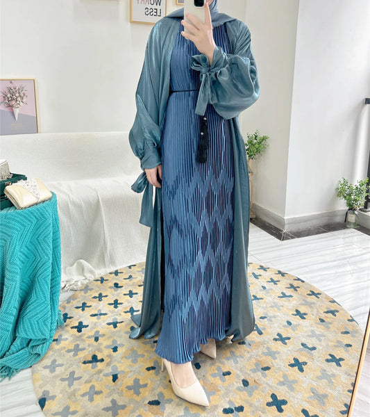 Shiny Open Abaya Cardigan – Modest Islamic Clothing for Muslim Women | Dubai & Turkey Style Dress Jameela