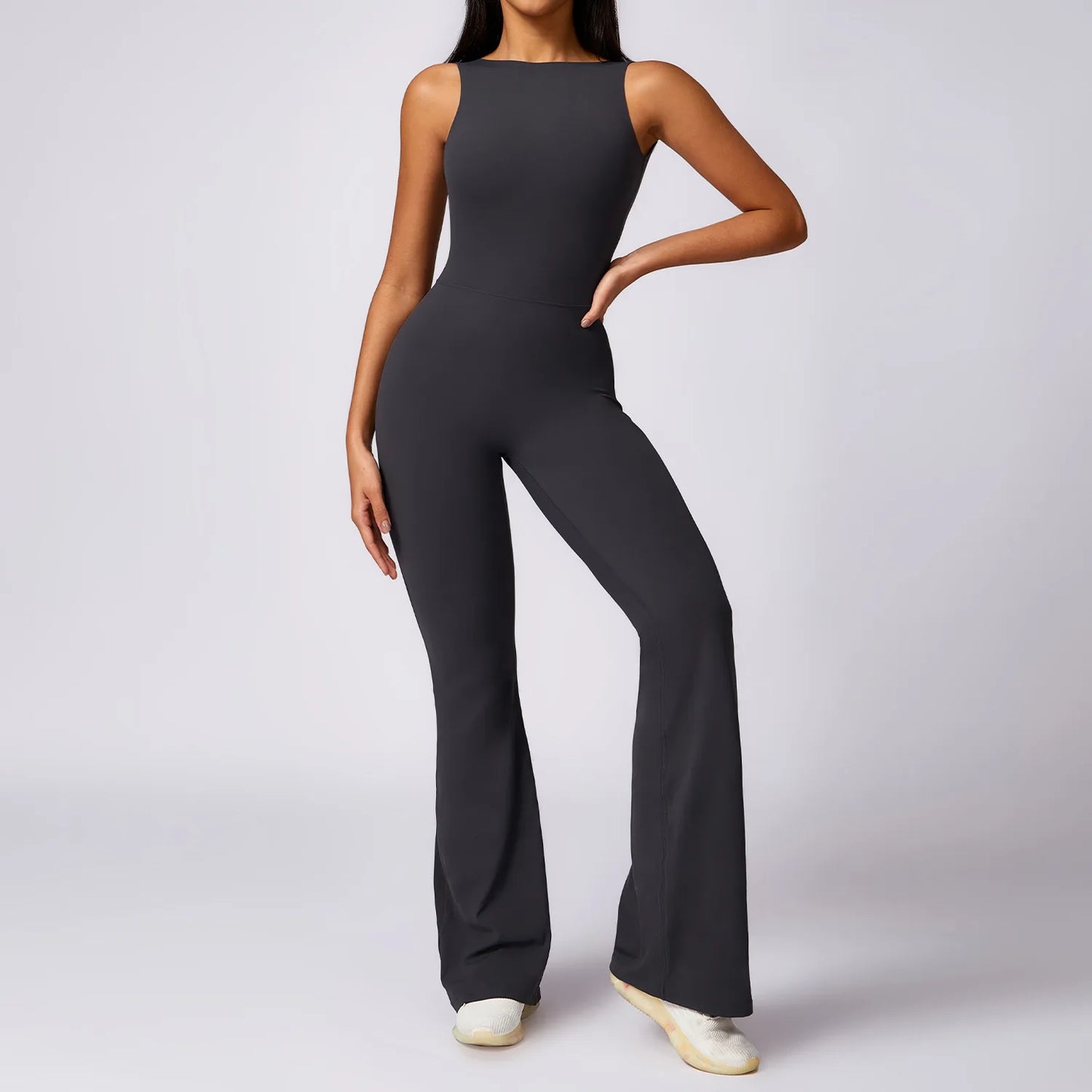 Women’s Scrunch Butt Flare Jumpsuit – Tummy Control Skinny‑Fit Workout Bodysuit for Gym & Casual Wear Assunta