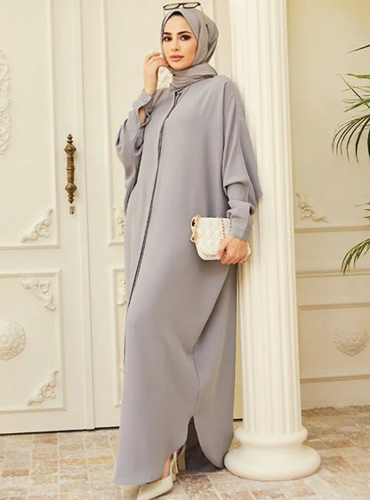 Bat Sleeve Loose-Fit Abaya – Solid Color Dubai & Turkey Style Muslim Dress | One-Size Modest Robe for Women Aleena