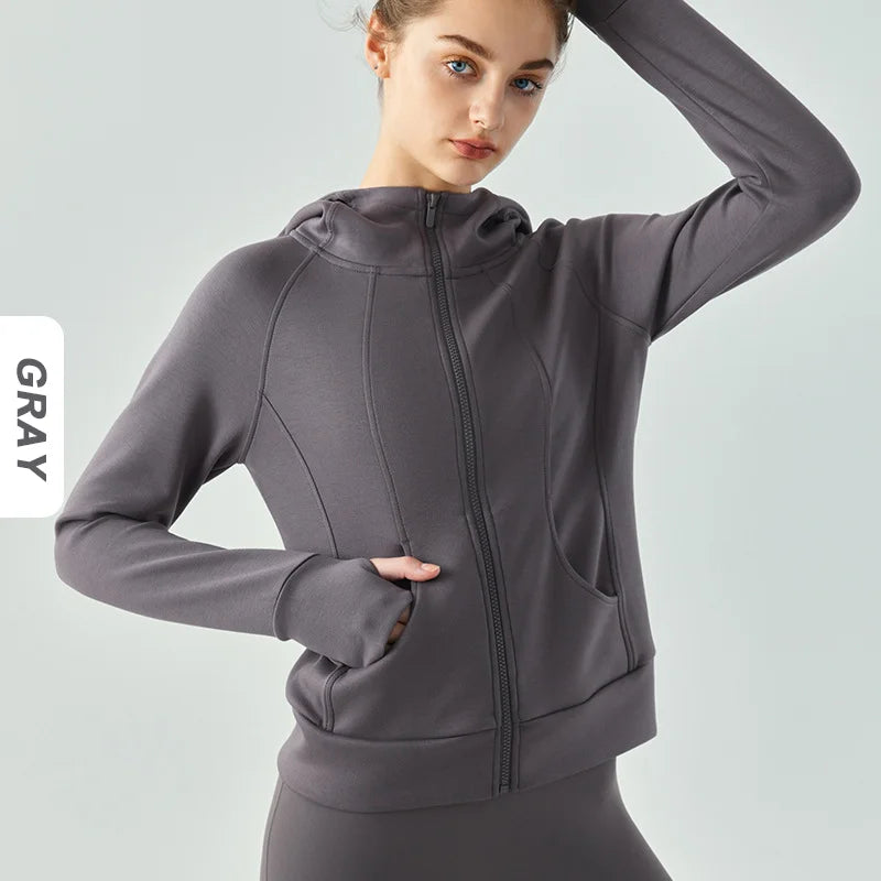 Women's Winter Fleece Zip-Up Hoodie Jacket | Long Sleeve, Thumb Hole, Warm Outdoor Fitness Style Xena