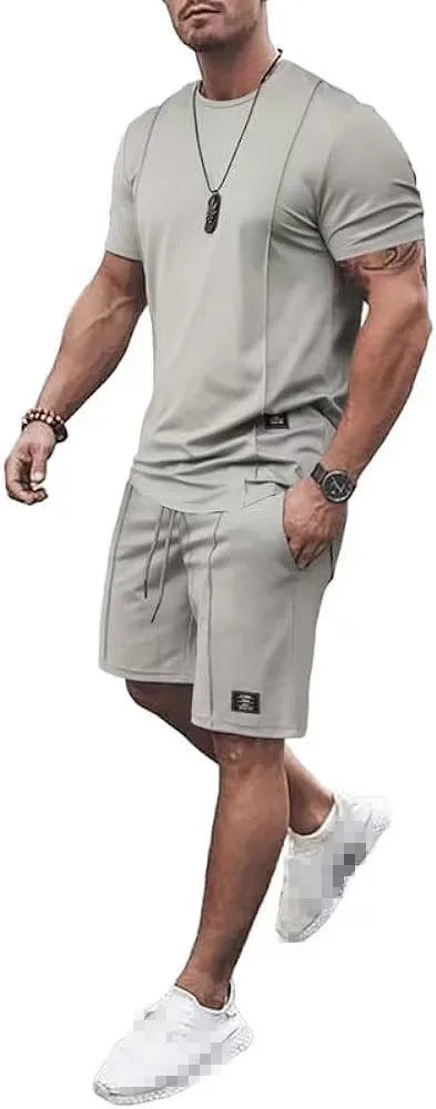 Men's Casual Sportswear Set | Summer Short-Sleeve Round Neck T-Shirt & Shorts in Fashionable Solid Colors Kevin