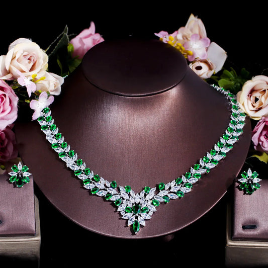 5-Color Sparkling White Cubic Zirconia Necklace & Earrings Set – Luxury Bridal Wedding Jewelry Accessories for Women Melanie