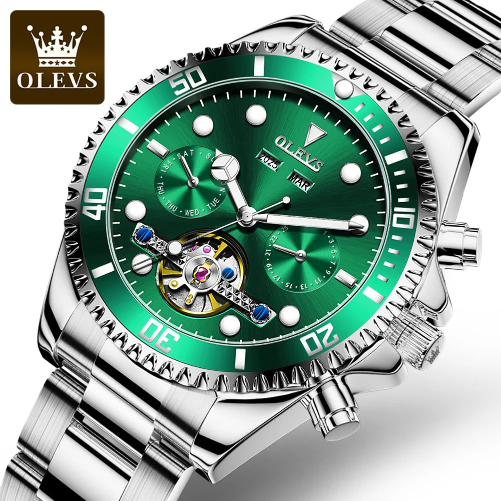 OLEVS 6605 Men's Luxury Watch - Automatic Mechanical, Stainless Steel Band, Elegant Relogio Montre Homme Wristwatch