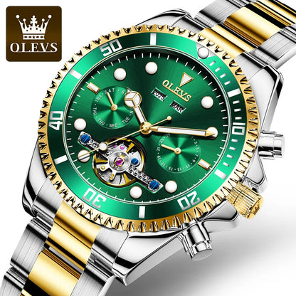 OLEVS 6605 Men's Luxury Watch - Automatic Mechanical, Stainless Steel Band, Elegant Relogio Montre Homme Wristwatch