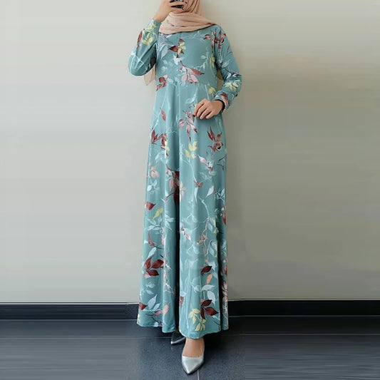 Elegant Floral Print Muslim Dress – Plus-Size Islamic Clothing | Dubai & Malaysia Party Abaya for Women Anisa