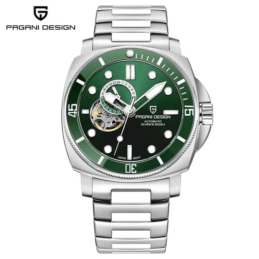 PAGANI DESIGN PD1736 Men's Automatic Mechanical Watch - 2024 New Sapphire Diving Watch, Stainless Steel
