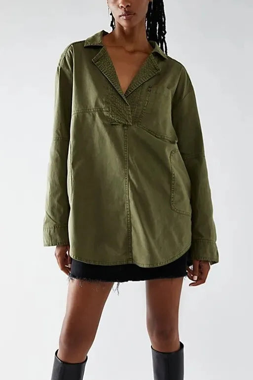 Trendy Women's Slim Fit Denim Shirt - Long Sleeve Lapel Casual Style Meghan