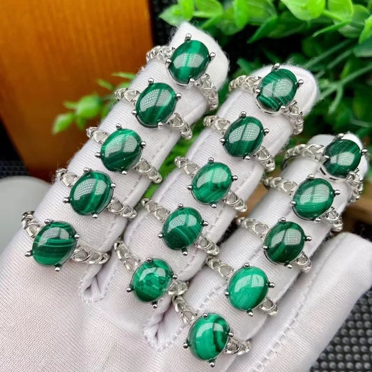 Natural Malachite Adjustable Ring – Crystal Quartz Gemstone Jewelry