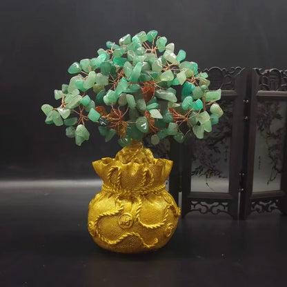 Seven-Chakra Pink Crystal Tree – Natural Healing Stone Ornament for Energy Balance