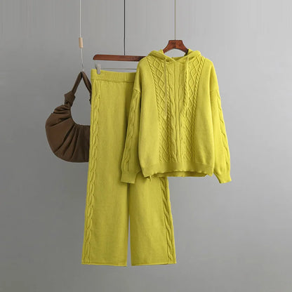 Women’s Warm Knit Jumpsuit Set – Hooded Cable Pullover and Two-Piece Sweater Outfit | Cotton-Nylon Blend Lorelei