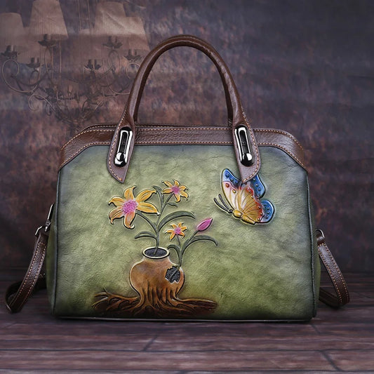 Personalized Flower Art Bags - Ladies' Purses, Handbags, Genuine Leather Totes, Clutches & Gifts Amelia