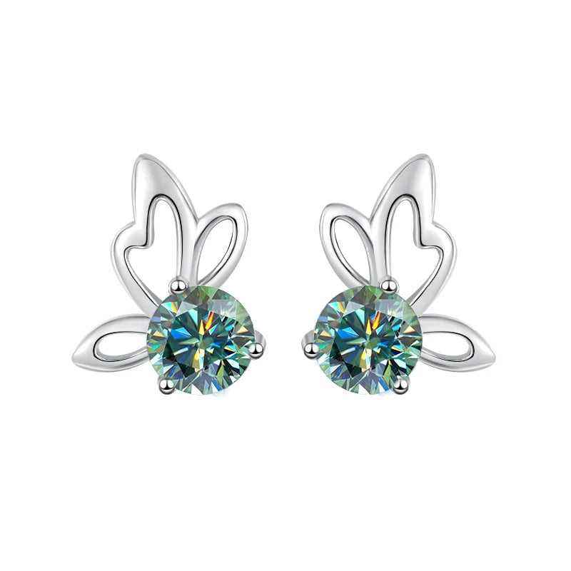 Fine Jewelry | 0.5Ct×2 Round Blue Moissanite Angel Wing Earrings | GRA Certified S925 Sterling Silver Studs for Women Jen