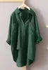 Women Long Sleeve Cotton Linen Loose Shirts Lapel Collar Pockets Solid Color Single Breasted Button Blouse