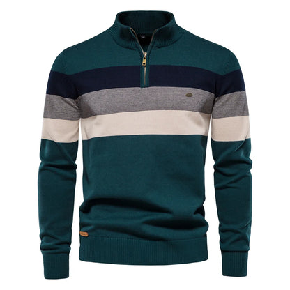 Men's Casual Cotton Pullover Sweater - Warm Zipper Neck Patchwork Design for Everyday Style Gilbert