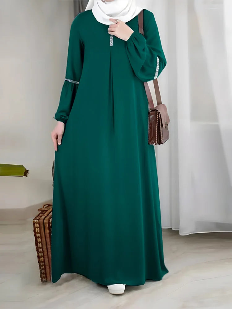 Long-Sleeve Abaya – Middle Eastern Sequin Sun Skirt Dress for Women, Polyester Casual Wear