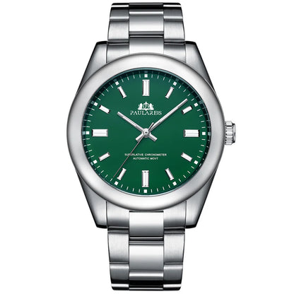 PAULAREIS Luxury Men’s Automatic Watch – Luminous Sky Blue Dial, Waterproof Mechanical Wristwatch with Stainless Steel Band Allen