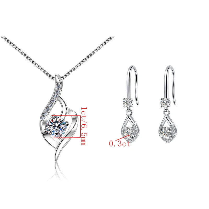 GRA Certified VVS1 Moissanite 1Ct + 0.3Ct×2 Jewelry Set – 925 Sterling Silver Fine Fashion Set for Women