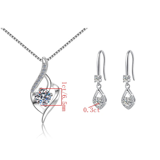 GRA Certified VVS1 Moissanite 1Ct + 0.3Ct×2 Jewelry Set – 925 Sterling Silver Fine Fashion Set for Women