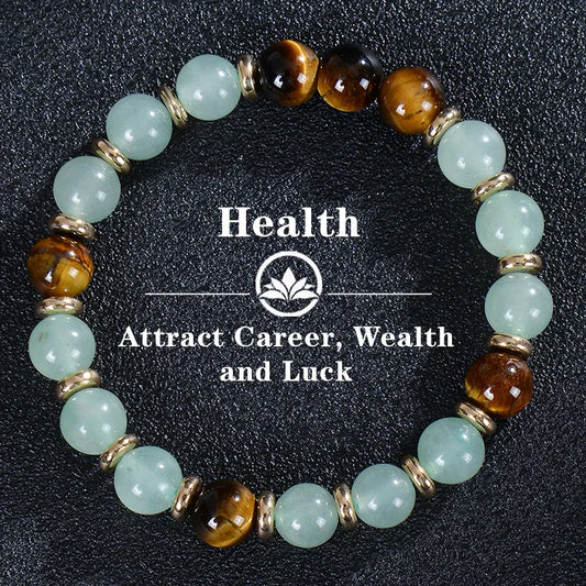 8mm Green Aventurine and Tiger Eye Stone Bracelet | Natural Stretch Beaded Bracelet for Health, Wealth, Luck & Career Success Serena