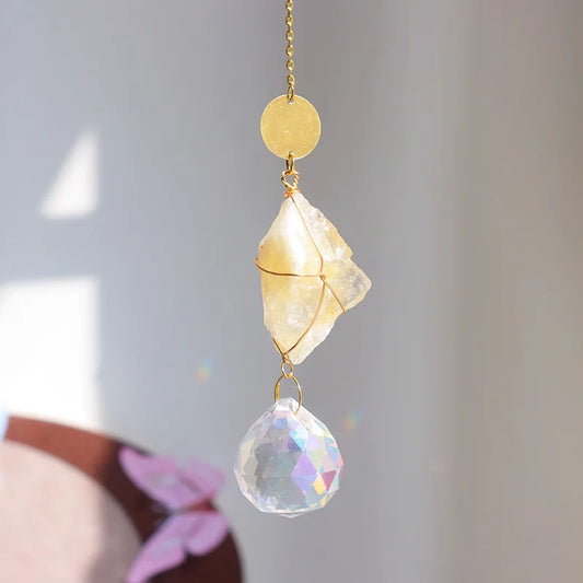 Natural Crystal Suncatcher | Raw Healing Crystals Hanging Sun Catcher for Home Décor & Positive Energy