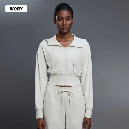 Women's Full-Zip Hoodie Sweatshirt – Long-Sleeve Gym Workout Fitness Jacket, Athletic Suit for Autumn