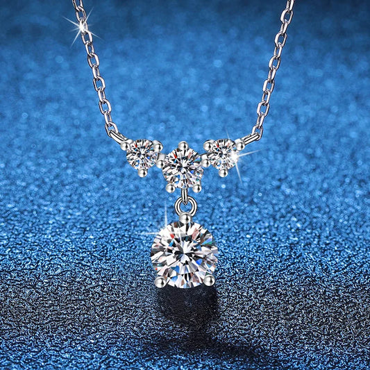 Elegant Moissanite Necklace | Sterling Silver with Gold Accent - Perfect Gift Leena