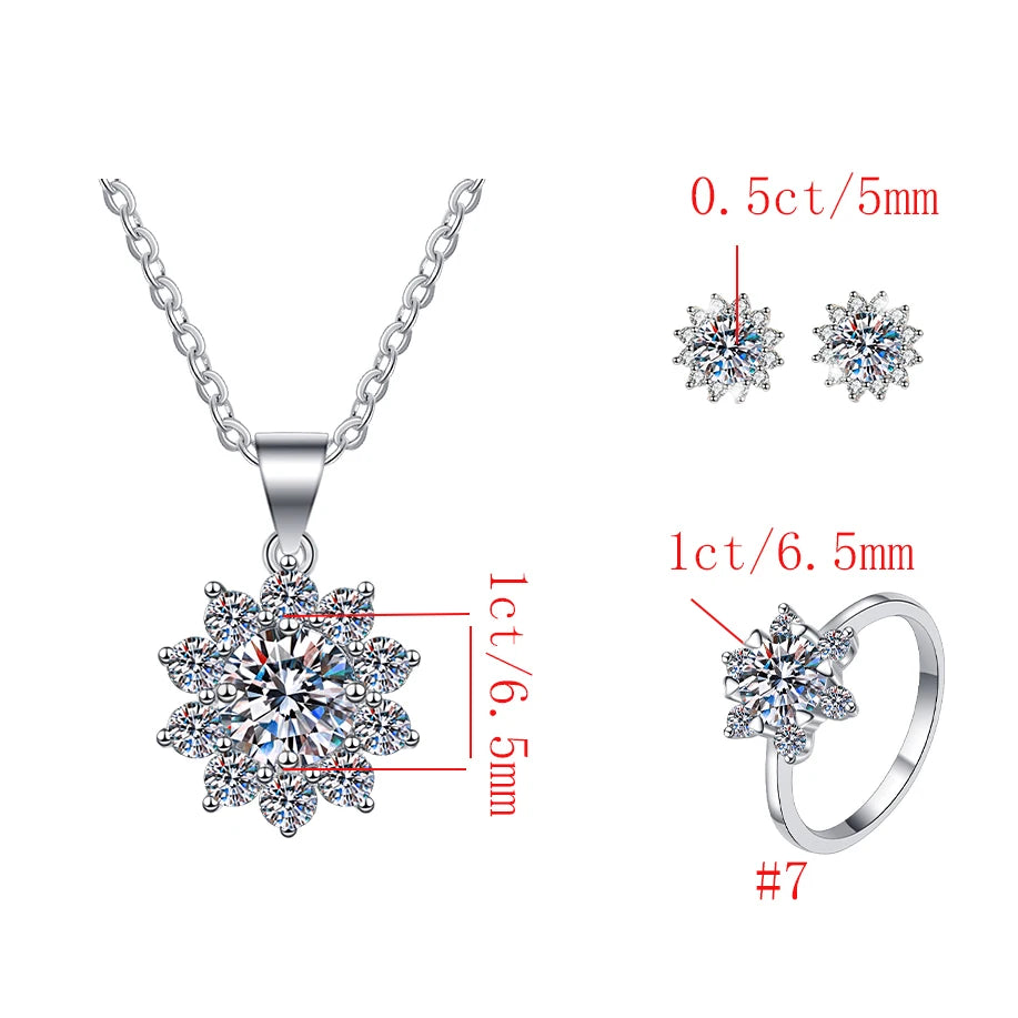 GRA Certified VVS1 Moissanite Sunflower Jewelry Set in 925 Sterling Silver – Fine Fashion Gift for Women Analie