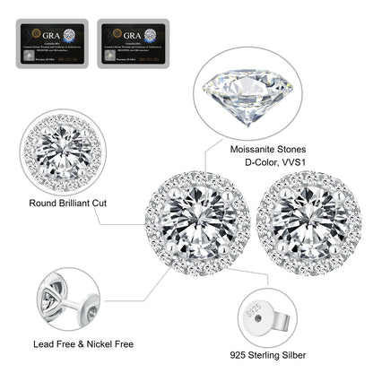 Luxury 1CT D Color VVS1 Moissanite Stud Earrings – GRA Certified Halo Flower Design, 925 Sterling Silver