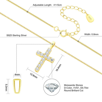 Moissanite Cross Pendant Necklace - 925 Sterling Silver Christian Jewelry for Women & Men