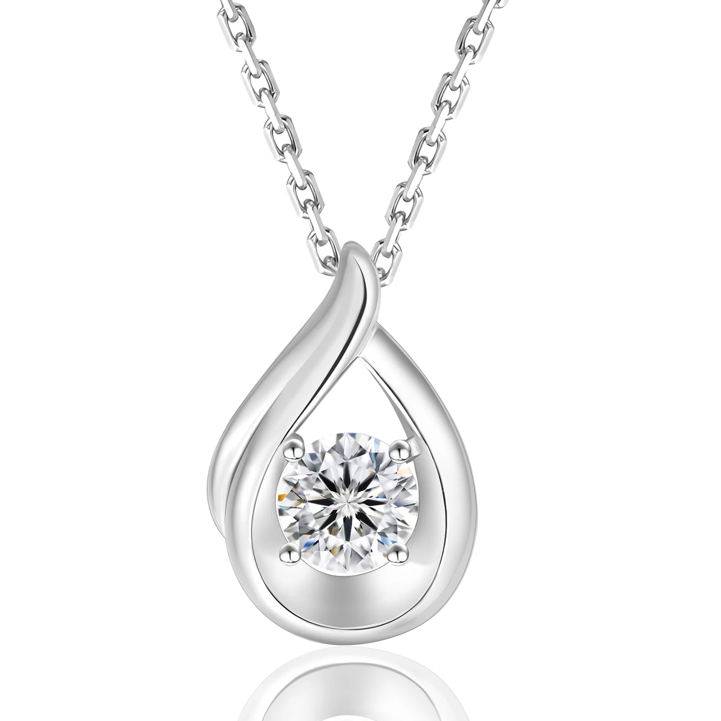 Moissanite Teardrop Pendant Necklace - 925 Sterling Silver White Gold-Plated Waterdrop Jewelry for Women