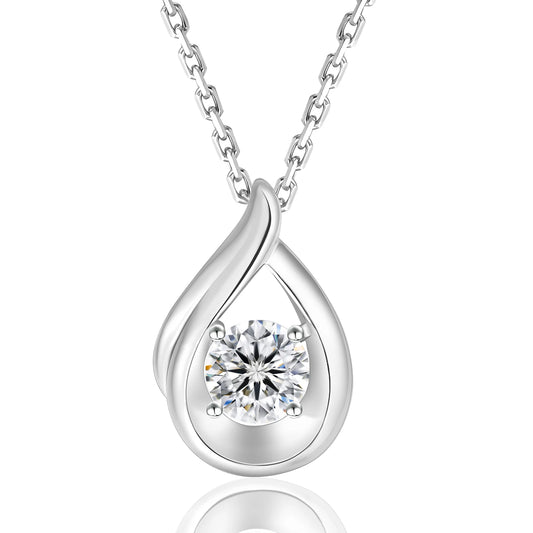 Moissanite Teardrop Pendant Necklace - 925 Sterling Silver White Gold-Plated Waterdrop Jewelry for Women