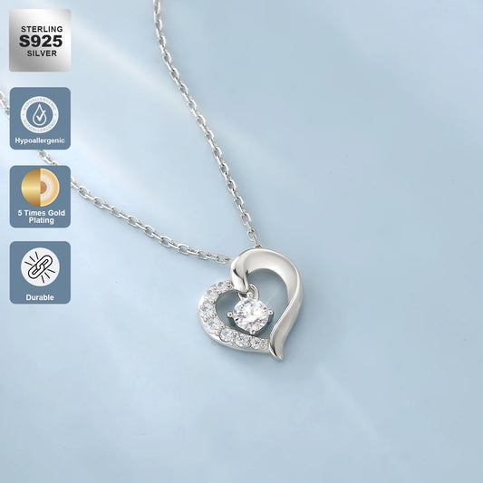 Valentine’s Day Heart Charm Necklace for Women – 925 Sterling Silver “I Love You” Pendant with Moissanite Diamond, Gift Jewelry for Birthday & Anniversary