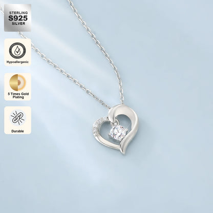 Valentine’s Day Heart Charm Necklace for Women – 925 Sterling Silver “I Love You” Pendant with Moissanite Diamond, Gift Jewelry for Birthday & Anniversary