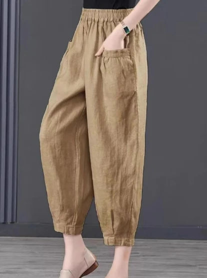 Women's Oversized Cotton Linen Lantern Pants | High-Waist Summer Casual Pants with Pockets Erica
