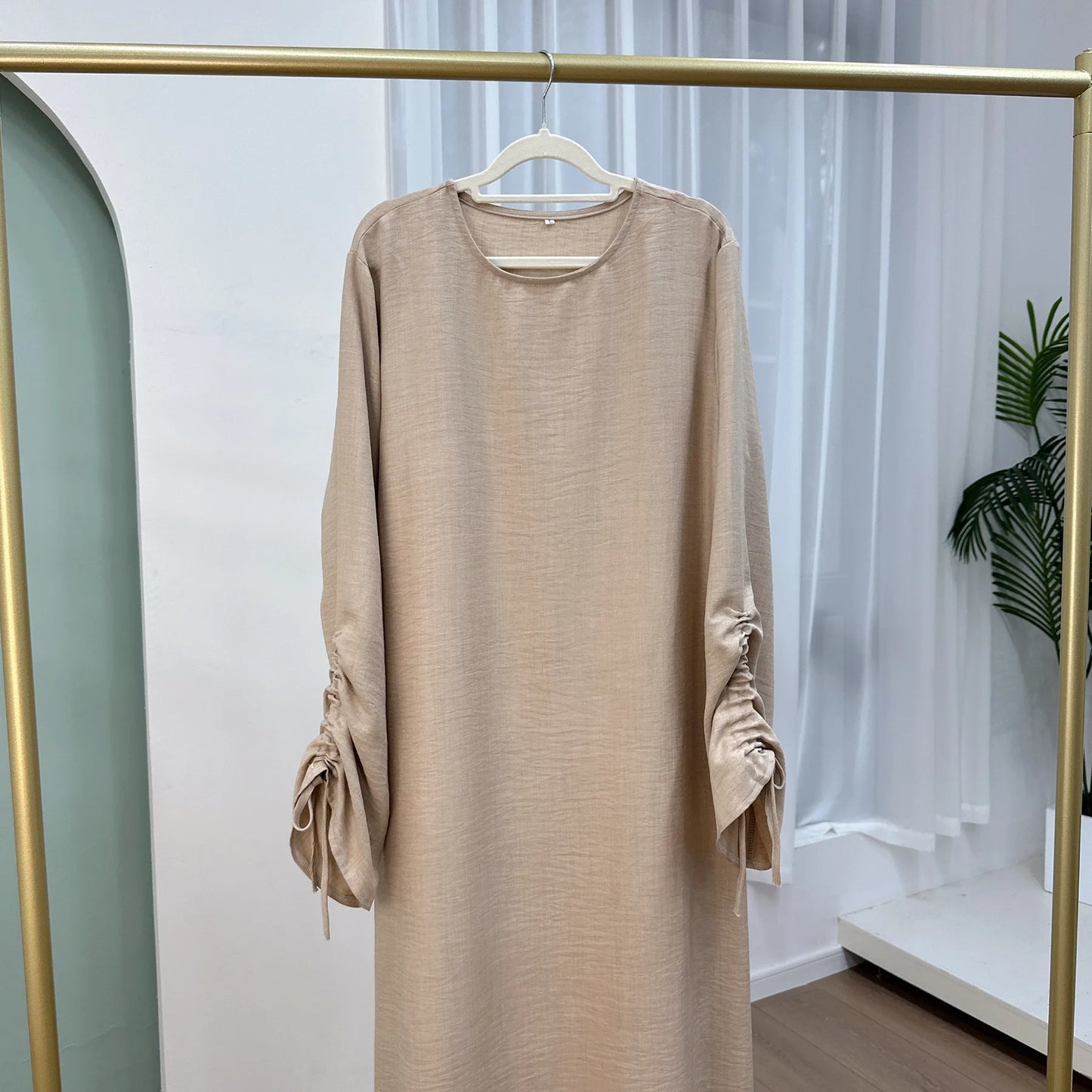 Plain Solid Color Abaya Dress with Drawstring Cuffs – Modest Islamic Clothing for Muslim Women Asma