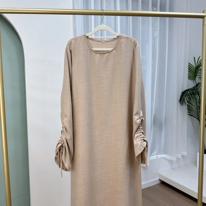 Plain Solid Color Abaya Dress with Drawstring Cuffs – Modest Islamic Clothing for Muslim Women Asma