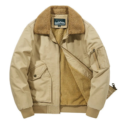 Men's Vintage Cotton Bomber Jacket – Winter Fleece Coat with Turndown Collar Gandalf