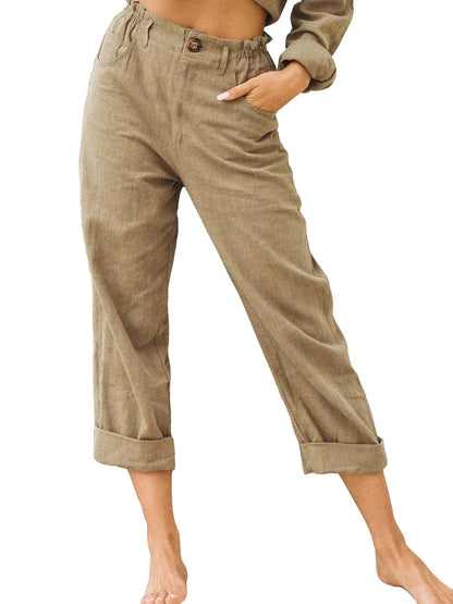 Summer High-Waist Cotton Linen Trousers | Loose Fit Casual Solid Color Pants for Women Trina