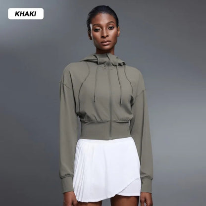 Women's Full-Zip Hoodie Sweatshirt – Long-Sleeve Gym Workout Fitness Jacket, Athletic Suit for Autumn