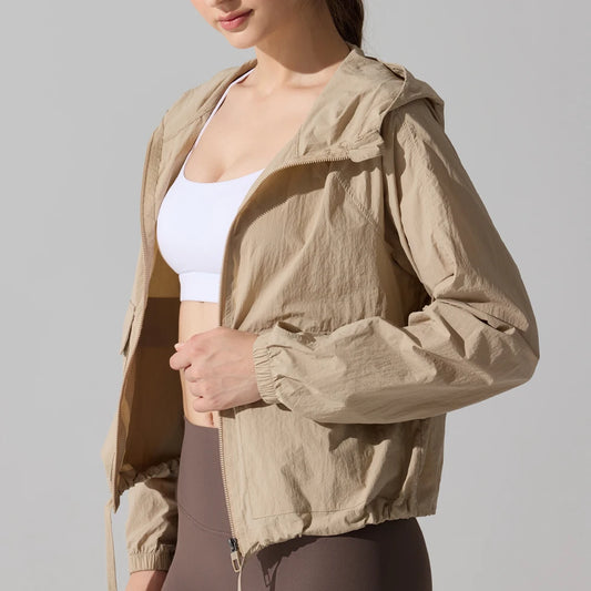 Women’s Quick‑Dry Yoga Jacket – Long‑Sleeve Zipper Fitness Top with Hood for Running & Sun Protection Mary Kay