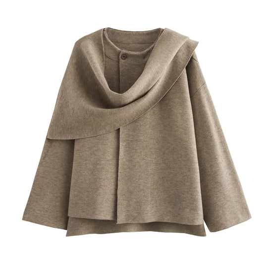 Vintage Long Sleeve Knitted Coat with Scarf – Women's Autumn Sweater Aurora