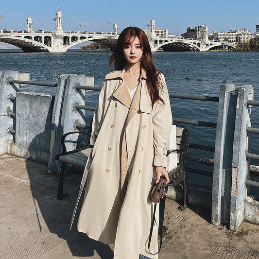 High-End Women's Mid-Length Trench Coat – Loose Fit Korean Style for Spring and Autumn Eva