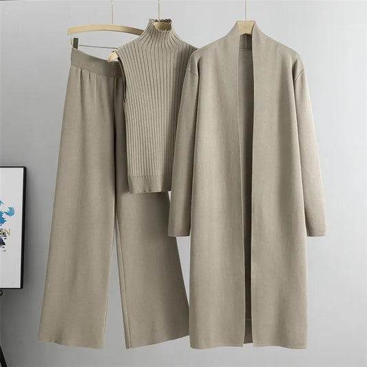 Casual Women’s 3-Piece Knitted Sweater Set – Vest, Long Cardigan, and Leggings | Stylish Loungewear & Outerwear for Women Leona