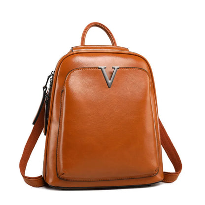 Vintage Waxy Cow Leather Backpack for Women - Stylish Ladies' School and Everyday Bag Cassy