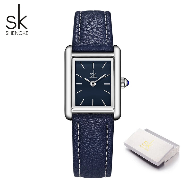 Shengke Women’s Silver Leather Watch – Elegant Ladies’ Quartz Wristwatch with Gift Box Temperance